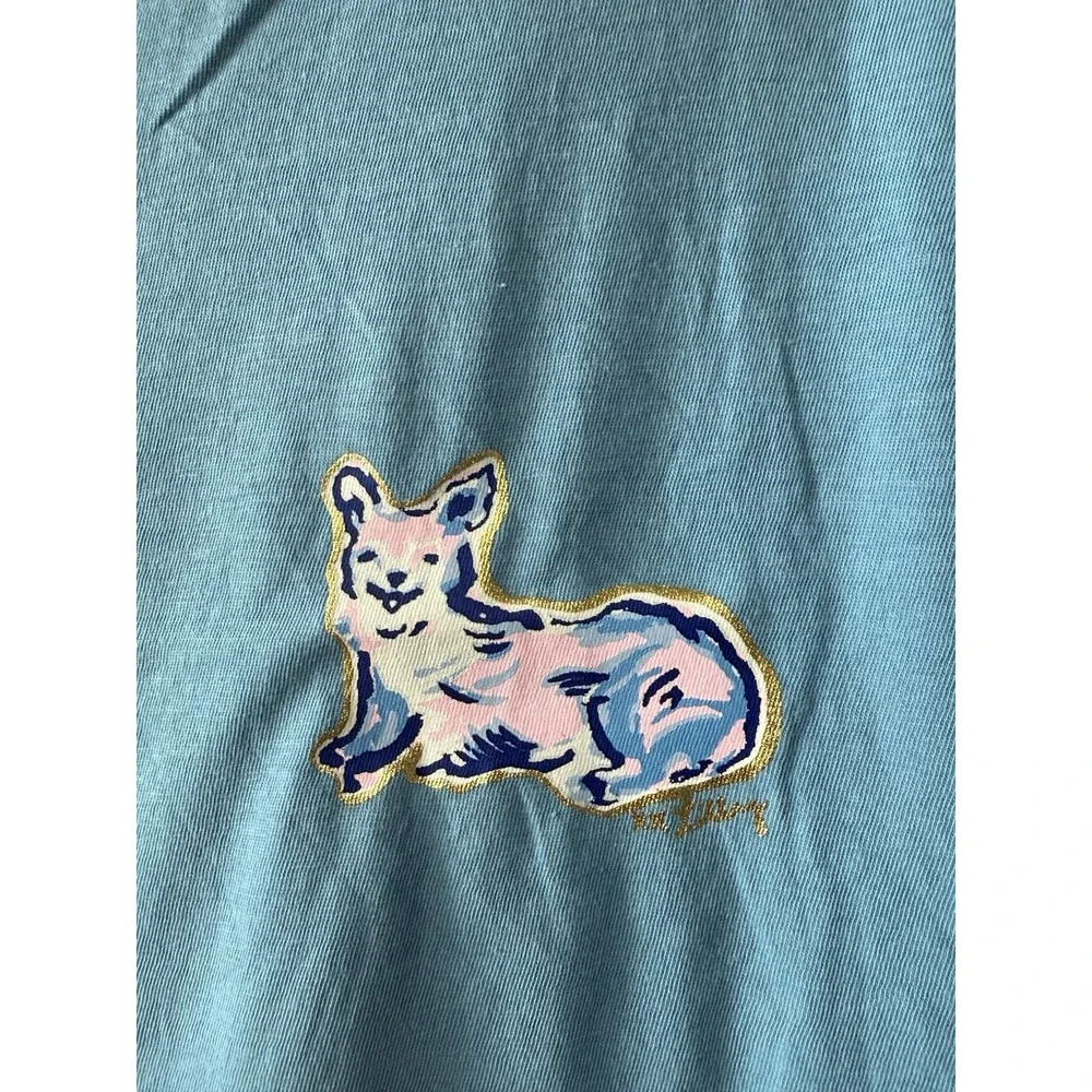 Lilly Pulitzer Shirt Top Pink Blue Longsleeve Large Fox logo ‎ Pima Cotton H69